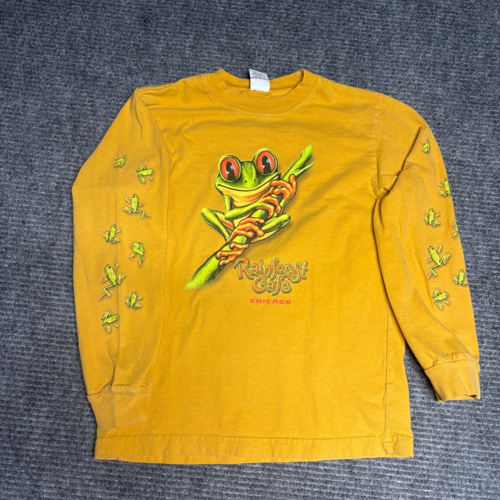 Rainforest Cafe‎ Chicago Kids Long Sleeve T Shirt Frog Graphic Yellow XL